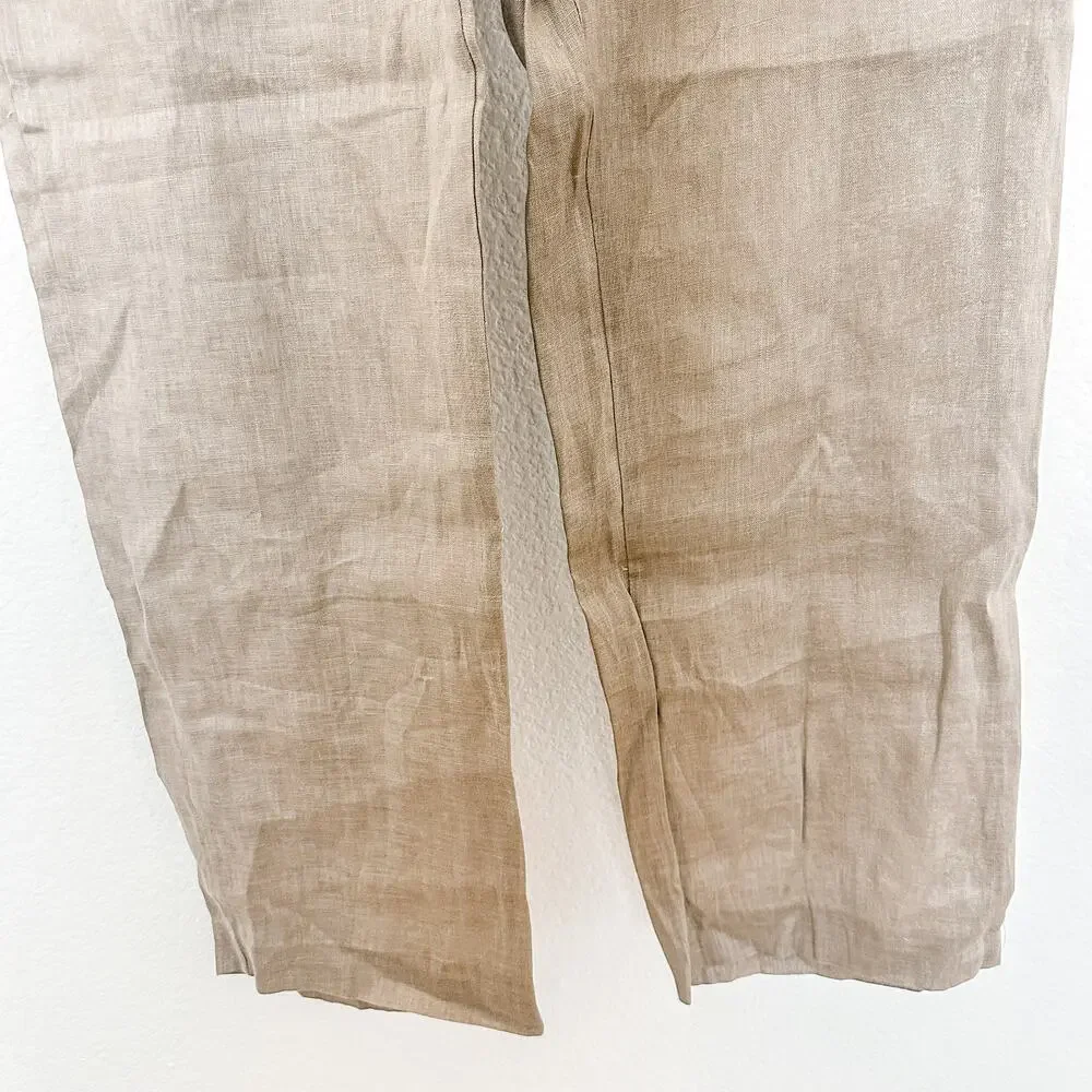 Zara Wide Leg Linen-Blend Pants in Taupe
